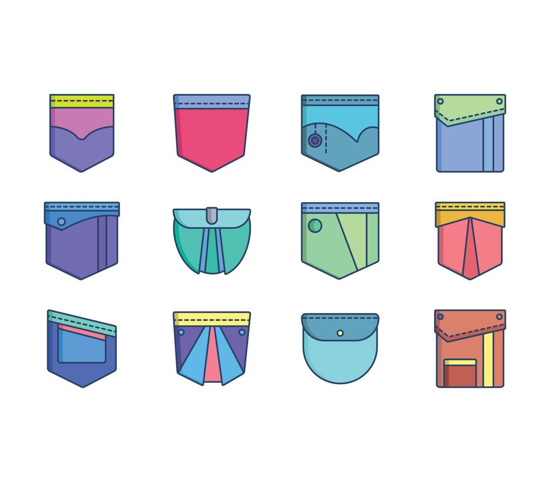 Pockets and Denim patch icon set vector