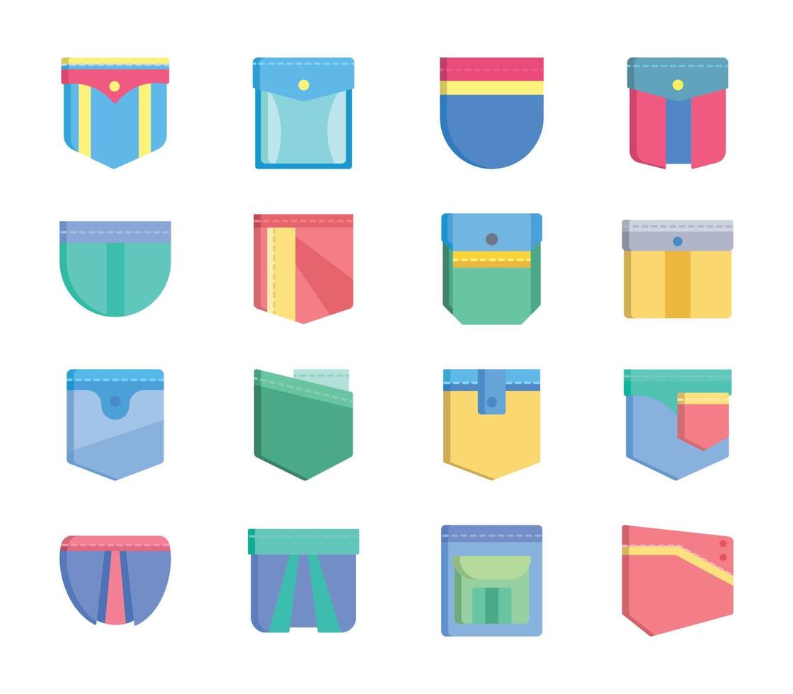 Pockets and Denim patch icon set vector
