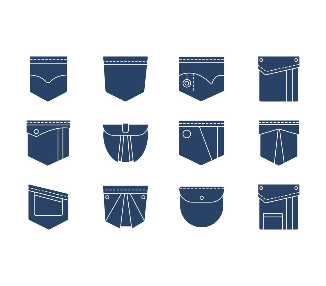 Pockets and Denim patch icon set vector