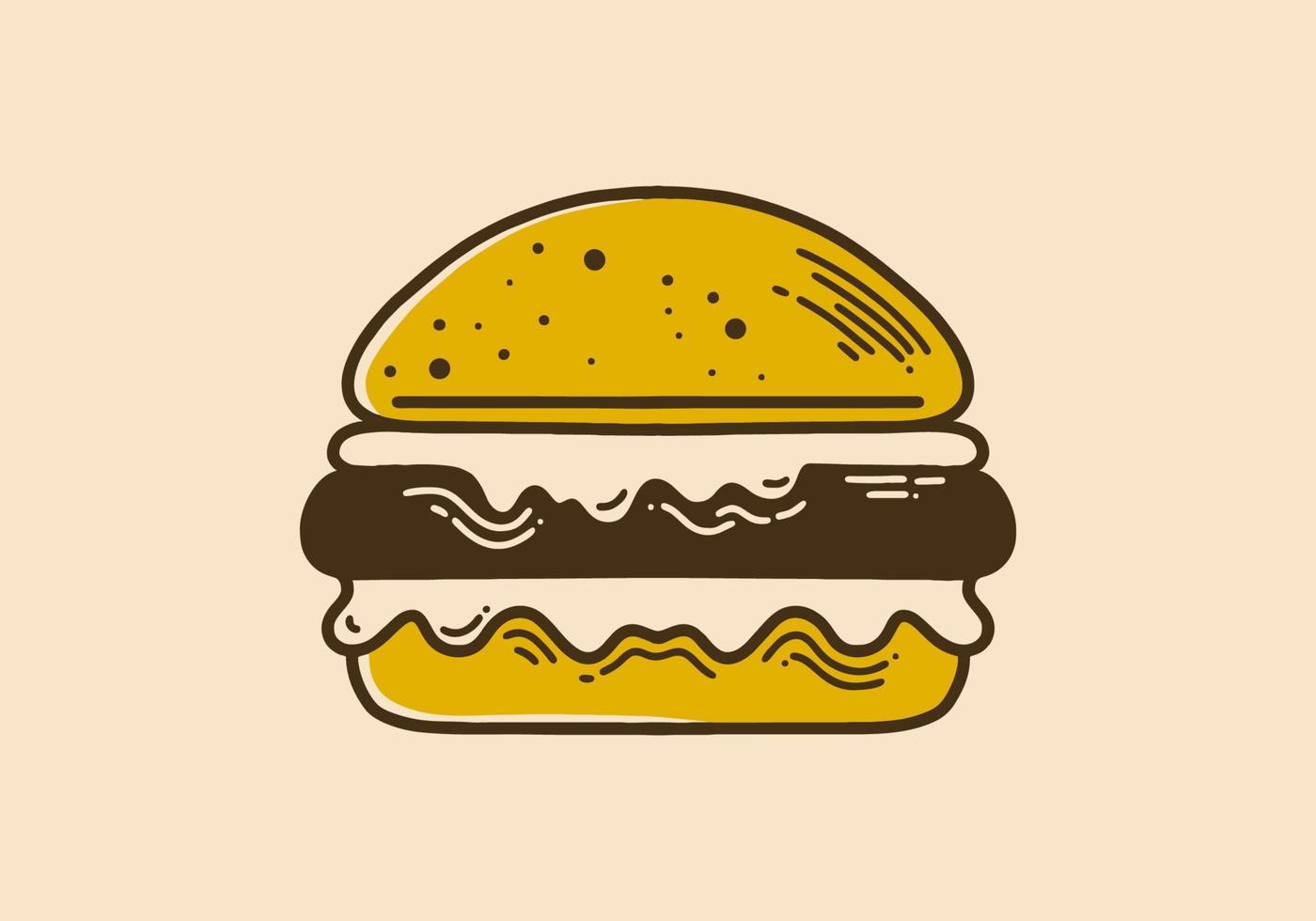 Big burger vintage retro line art vector