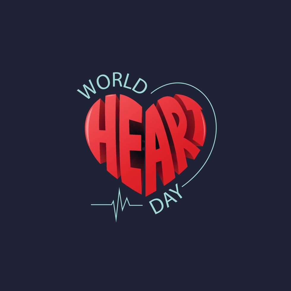 logotipo de vector de letras del día mundial del corazón en la ilustración de forma de amor para el 29 de septiembre