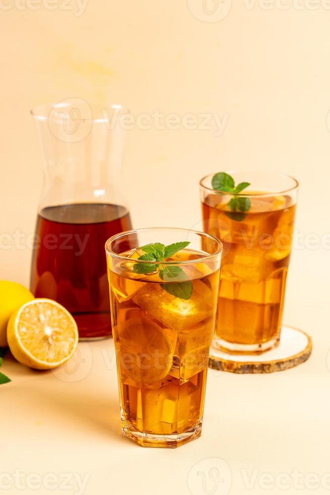 glass of ice lemon tea photo