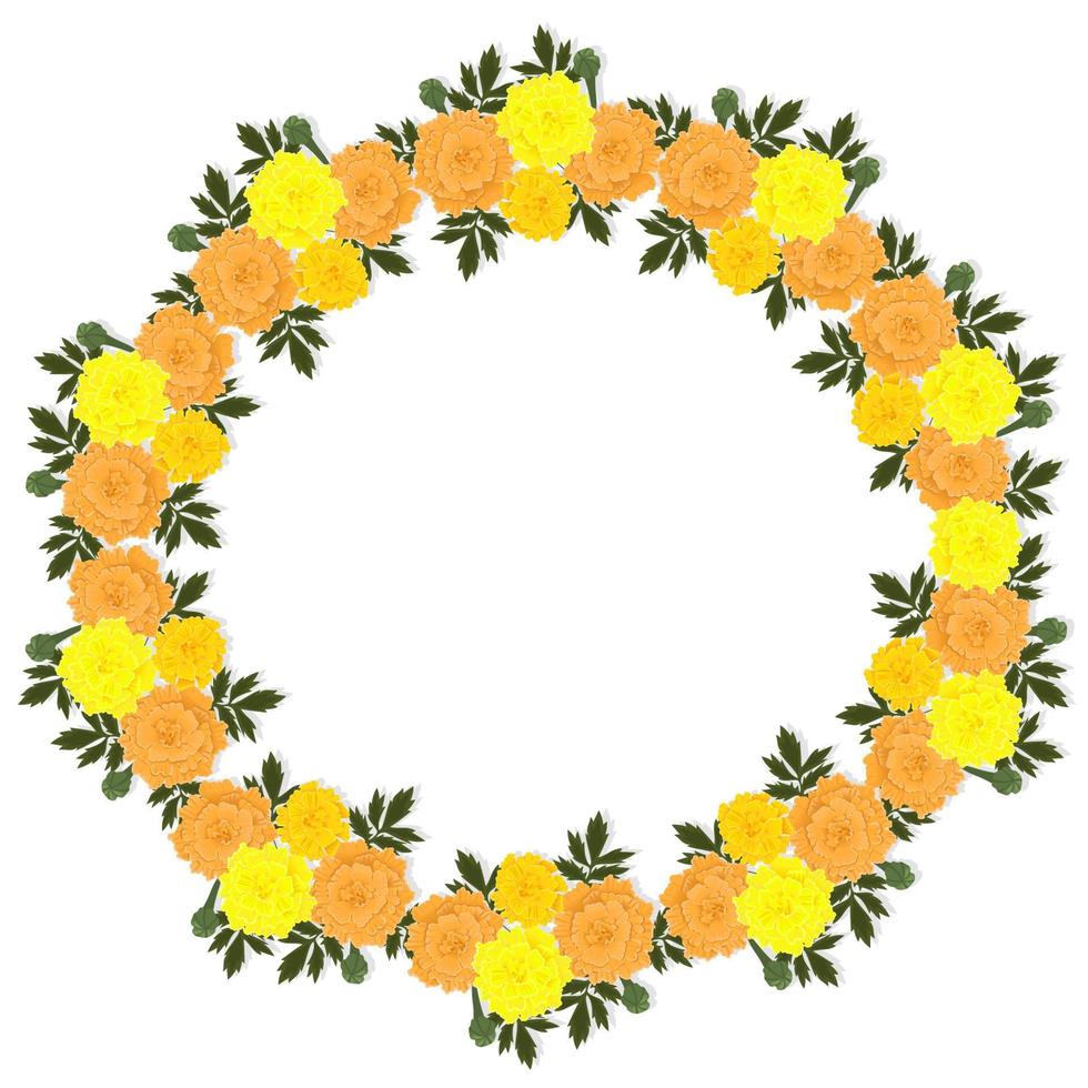 Marigold flowers wreath Isolated on a white background. Vector graphics.