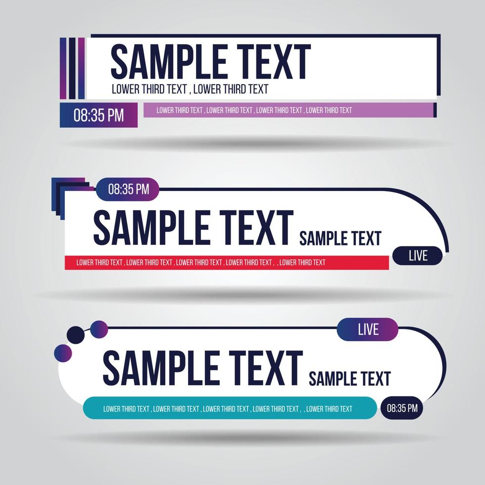 Lower third white and colorful design template modern contemporary. Set of banners bar screen broadcast bar name. Collection of lower third for video editing on transparent background. vector