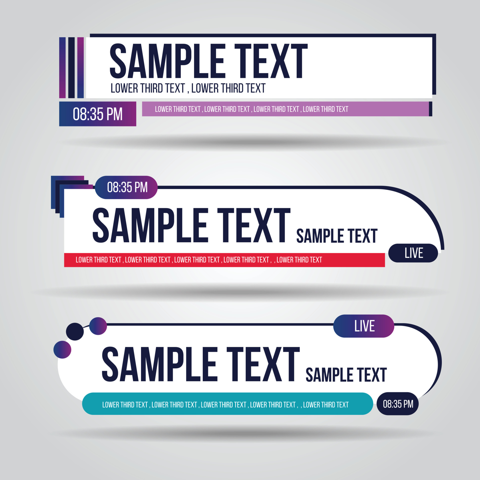Lower third white and colorful design template modern contemporary. Set of  banners bar screen broadcast bar name. Collection of lower third for video  editing on transparent background. 11891880 Vector Art at Vecteezy