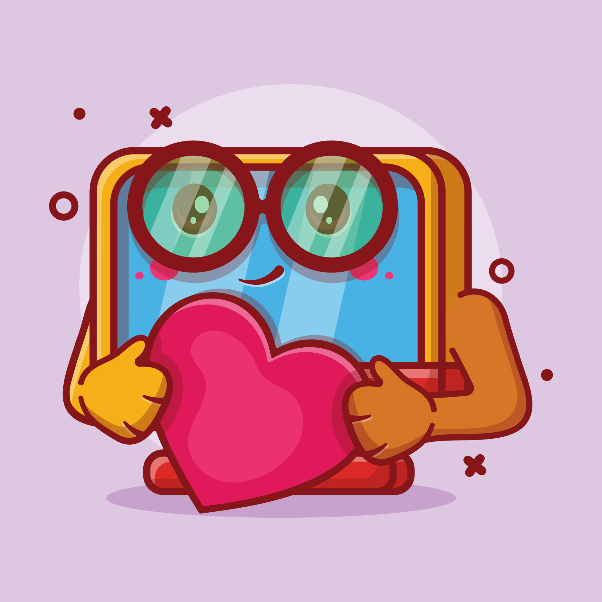 funny computer monitor character mascot love heart sign isolated