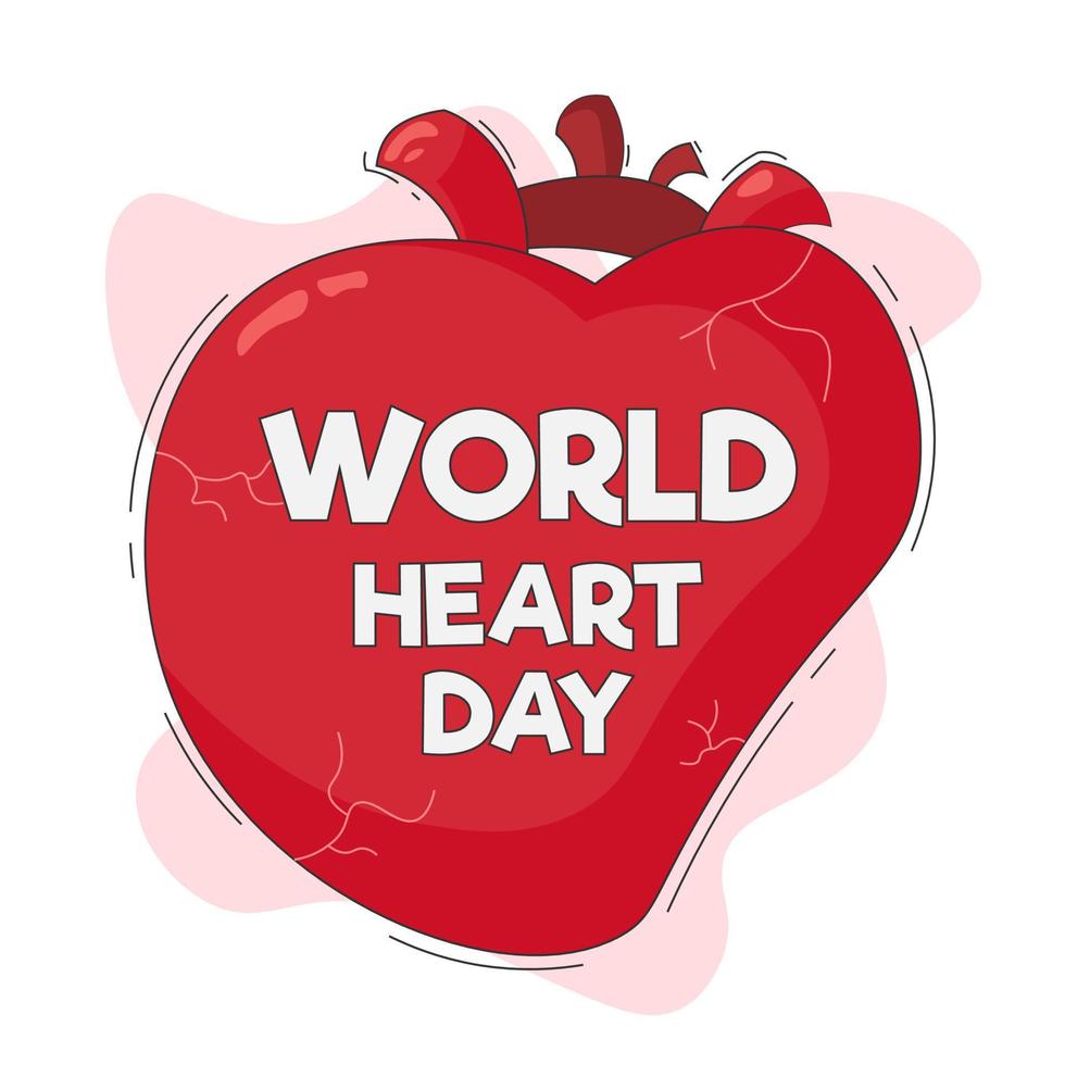 día mundial del corazón con corazón rojo y diseño vectorial de estilo de contorno vector