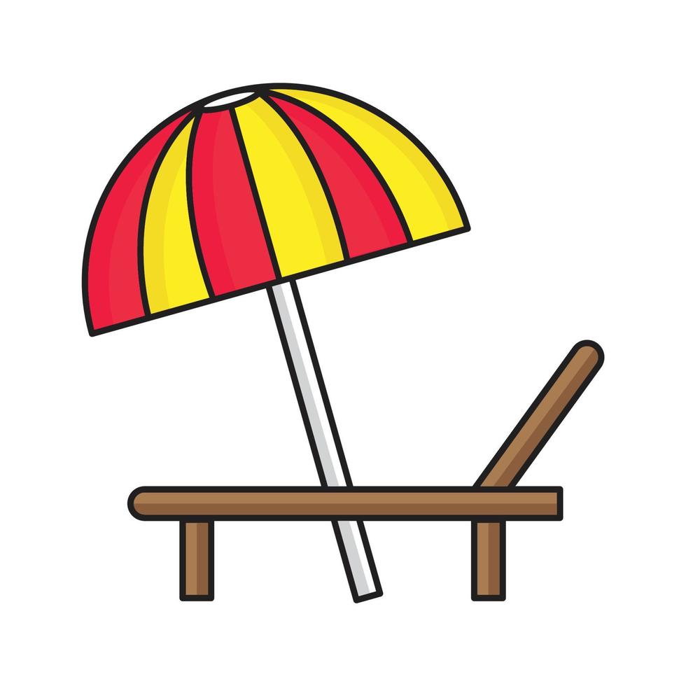Beach umbrella and chair outline color icon vector