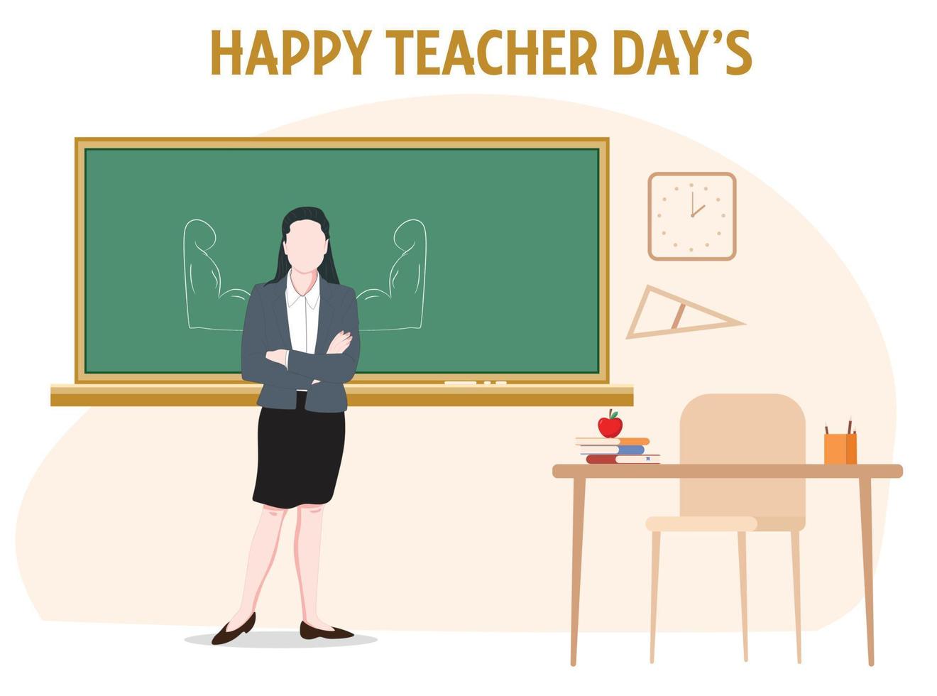 Happy Teacher days with strong muscle teacher woman vector