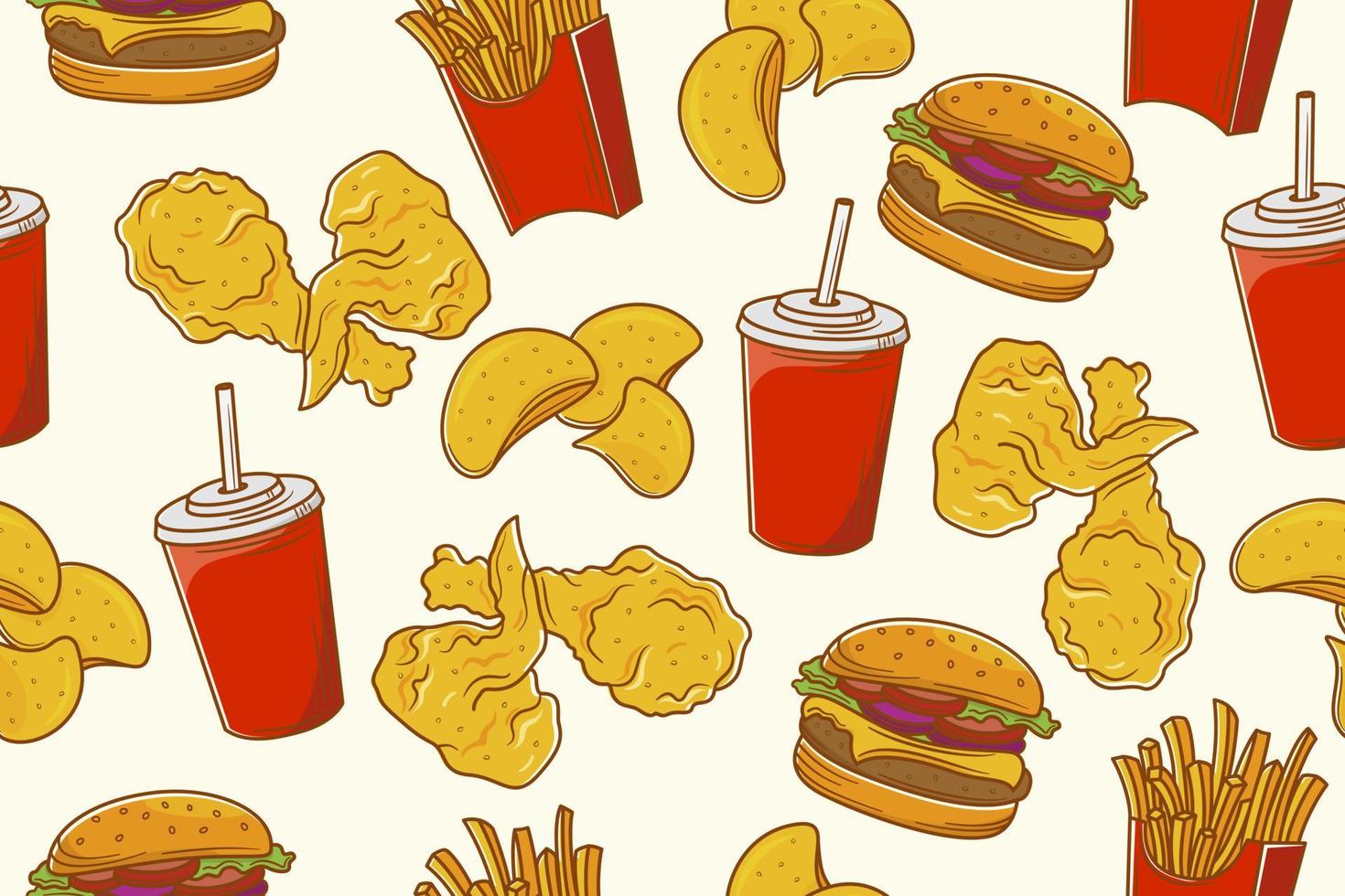 Fast food seamless background template vector