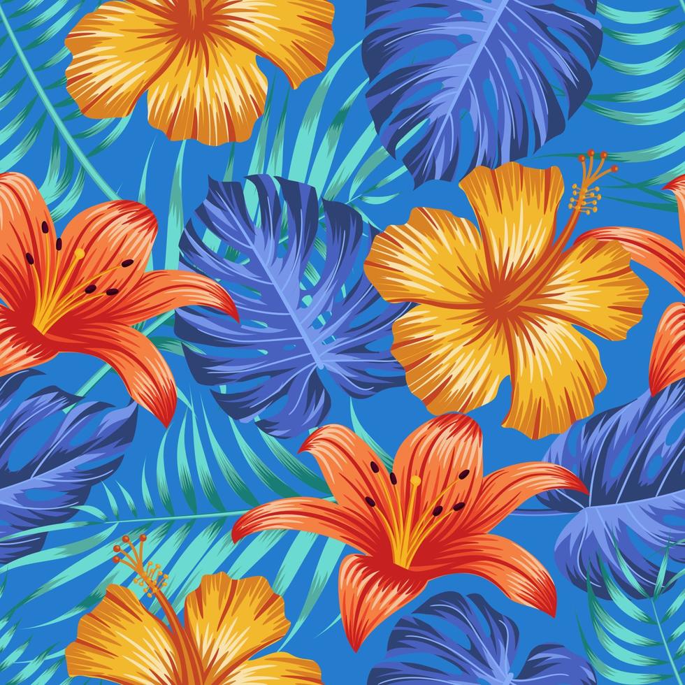 Floral seamless pattern with leaves. tropical background vector