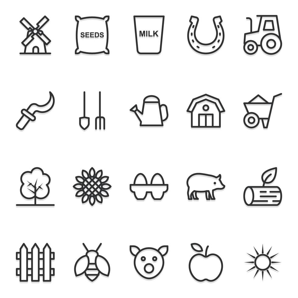 Outline icons for agriculture farming and gardening. vector