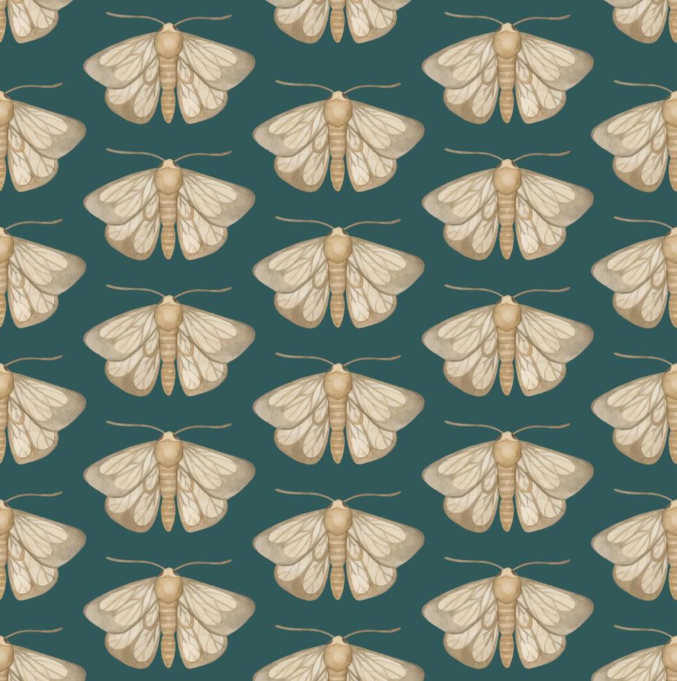 EMERALD VECTOR SEAMLESS PATTERN WITH WATERCOLOR MOTHS