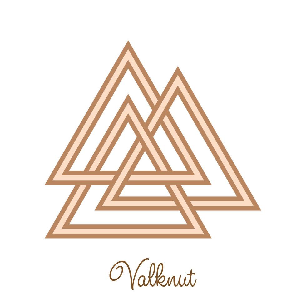 Walknut, sign of God Odin, decorated with ornaments in a wreath of Scandinavian weaving. Pendant. Beige trendy vector