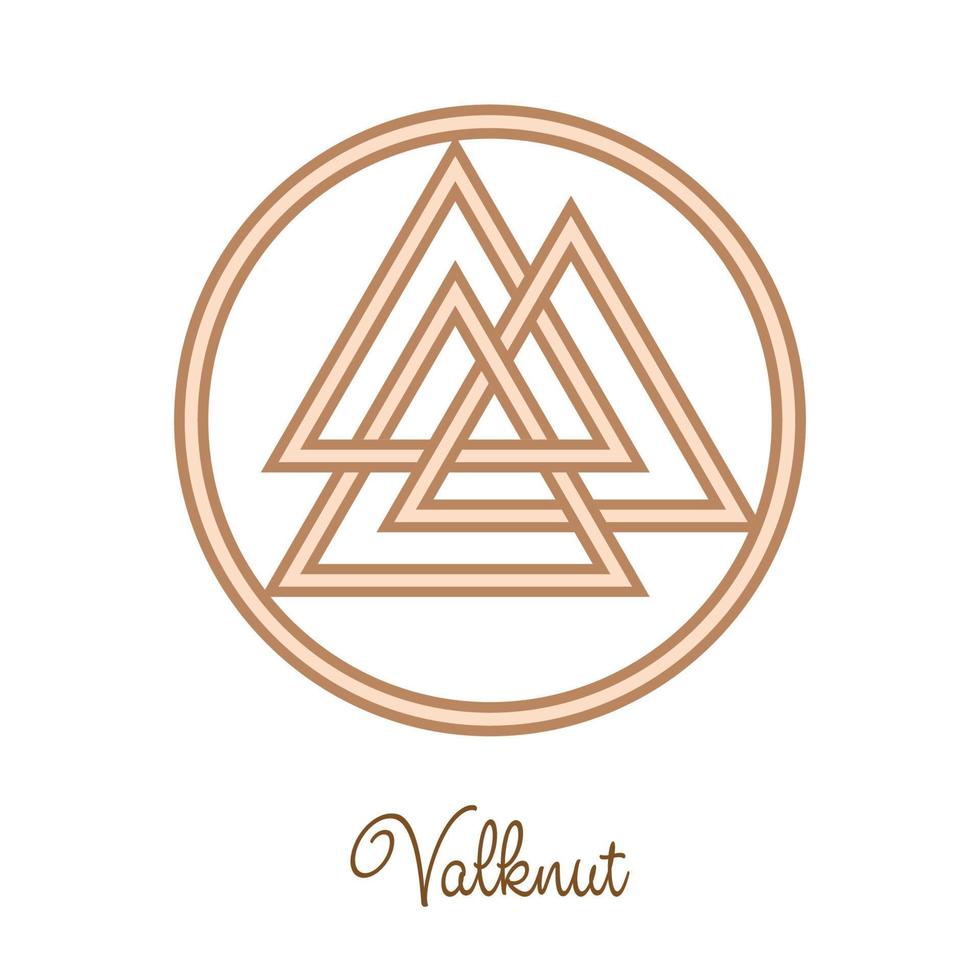 Walknut, sign of God Odin, decorated with ornaments in a wreath of Scandinavian weaving. Pendant. Beige trendy vector