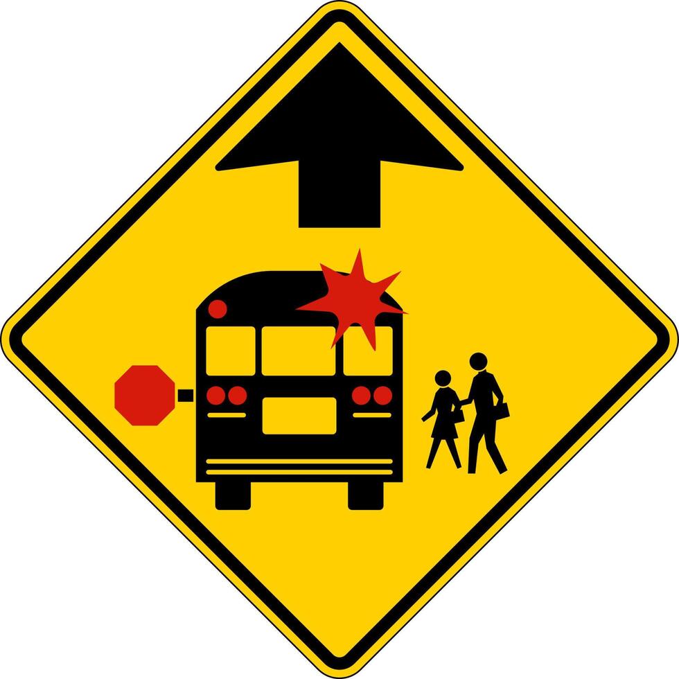 School Bus Stop Ahead Sign On White Background vector