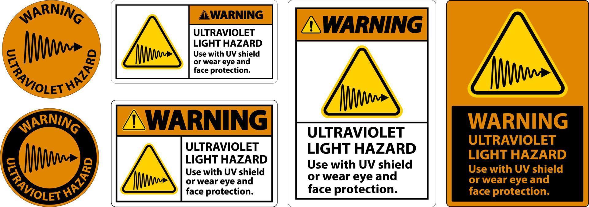 etiqueta de advertencia de peligro de luz ultravioleta sobre fondo blanco vector