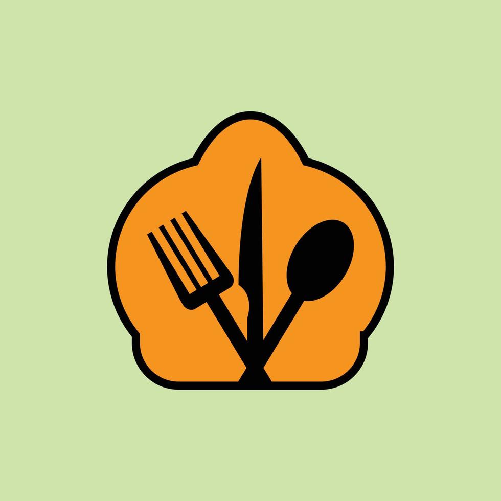 Vector illustration of fork, spoon and knife in light brown chef hat