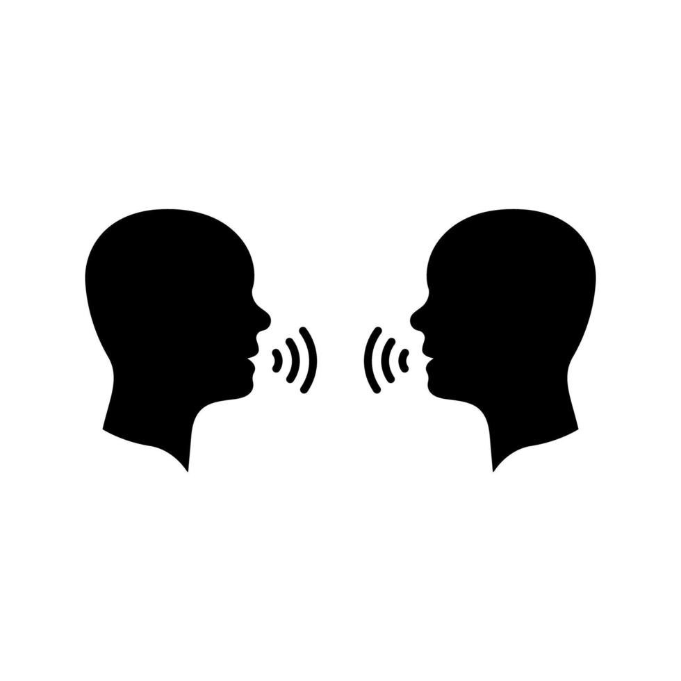 Two Man Talk Silhouette Icon. People Face Head in Profile Speak Pictogram. Person Conversation Speech Black Icon. Communication Discussion. Isolated Vector Illustration.