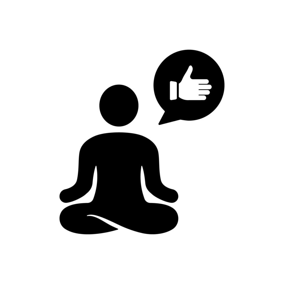 Emotional Harmony Balance Silhouette Icon. Wellbeing Calm Rest Pictogram. Emotion Smile, Training Relax in Yoga Lotus Pose Black Icon. Good Mental State. Isolated Vector Illustration.