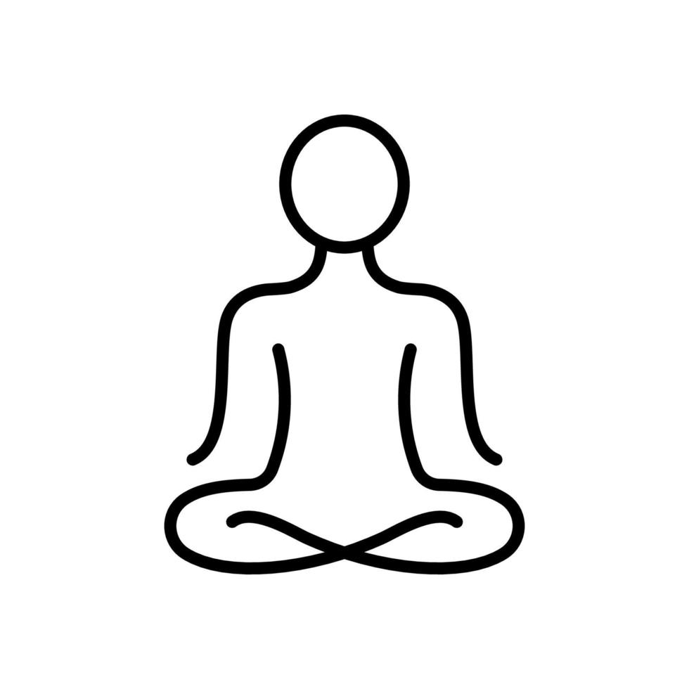 icono de línea de posición de yoga. meditar relajarse pictograma lineal. icono de contorno de chakra espiritual zen. calma aura galaxia serenidad y salud cuerpo. logotipo de meditación. trazo editable. ilustración vectorial aislada. vector