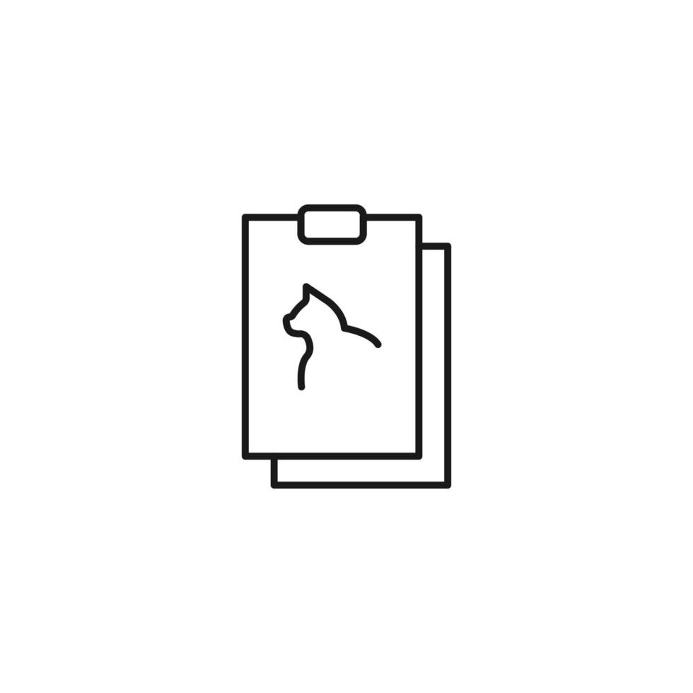 Document, office, contract and agreement concept. Monochrome vector sign drawn in flat style. Vector line icon of cat silhouette on clipboard