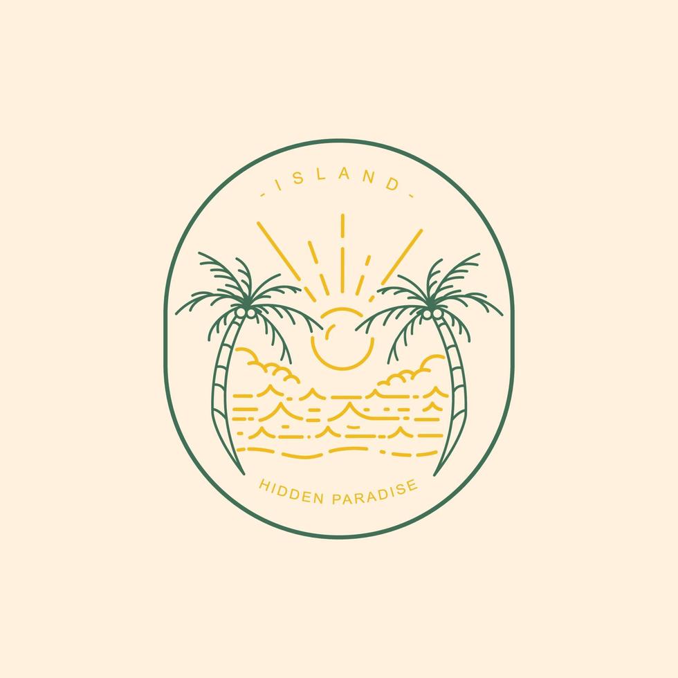 island paradise scenery logo illustration on line art style design vector