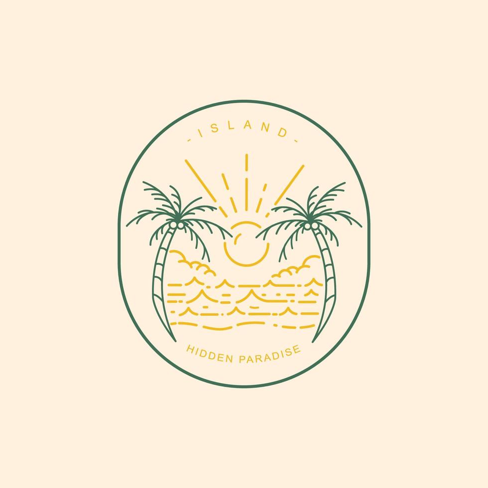 island paradise scenery logo illustration on line art style design vector