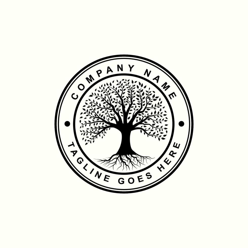 oak tree logo design, tree vector circle shape. Tree of life logo design inspiration