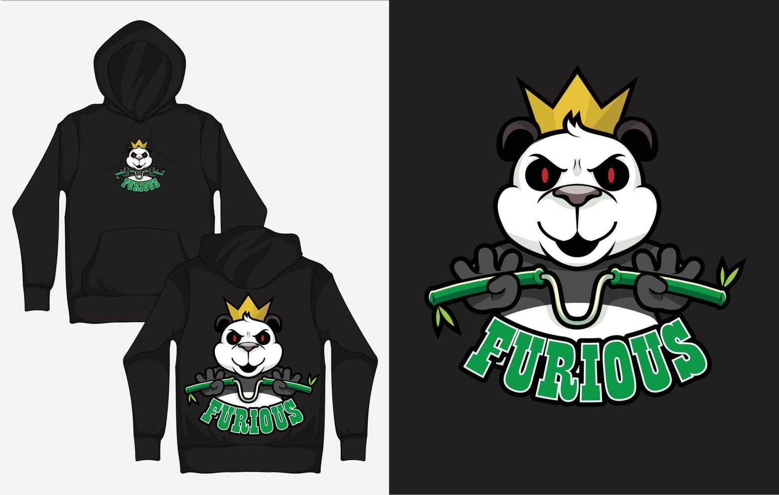 Hoodies with Character Streetwear Design, Panda Holding Nunchaku vector