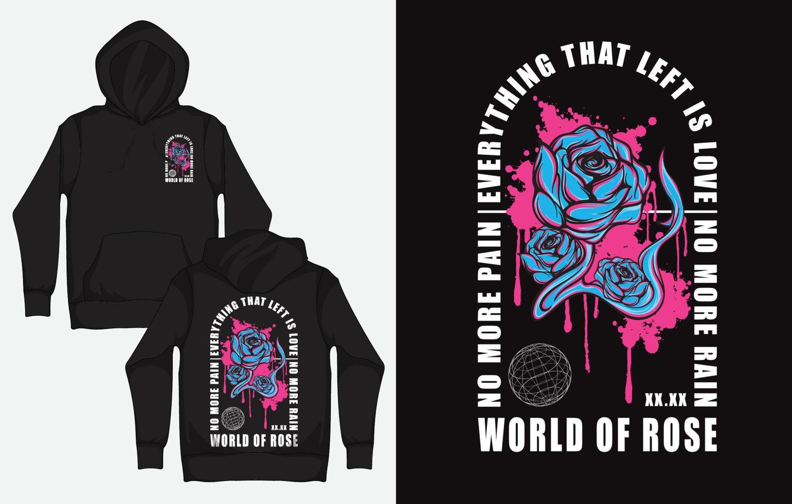 Hoodies with Retro Streetwear Design, Blue Rose, World of Rose vector