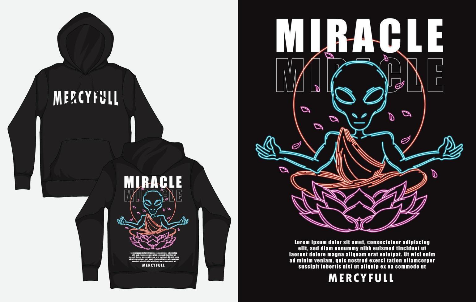 Hoodies with Retro Streetwear Design, Alien with Miracle vector