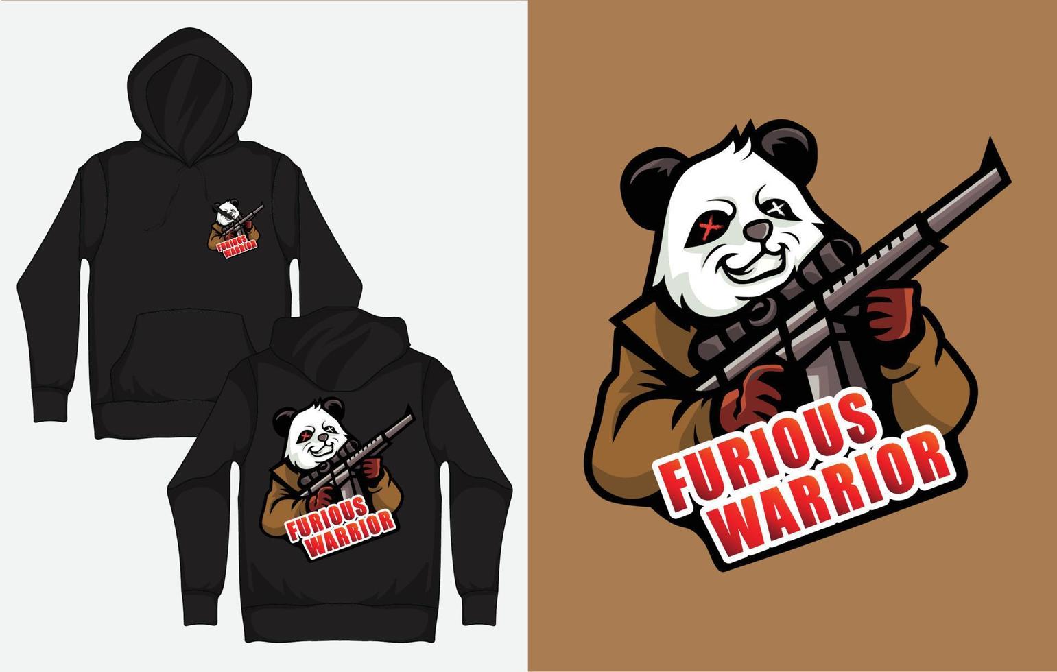 Hoodies with Character Streetwear Design, Mafia Panda Holding a Assault Rifle vector