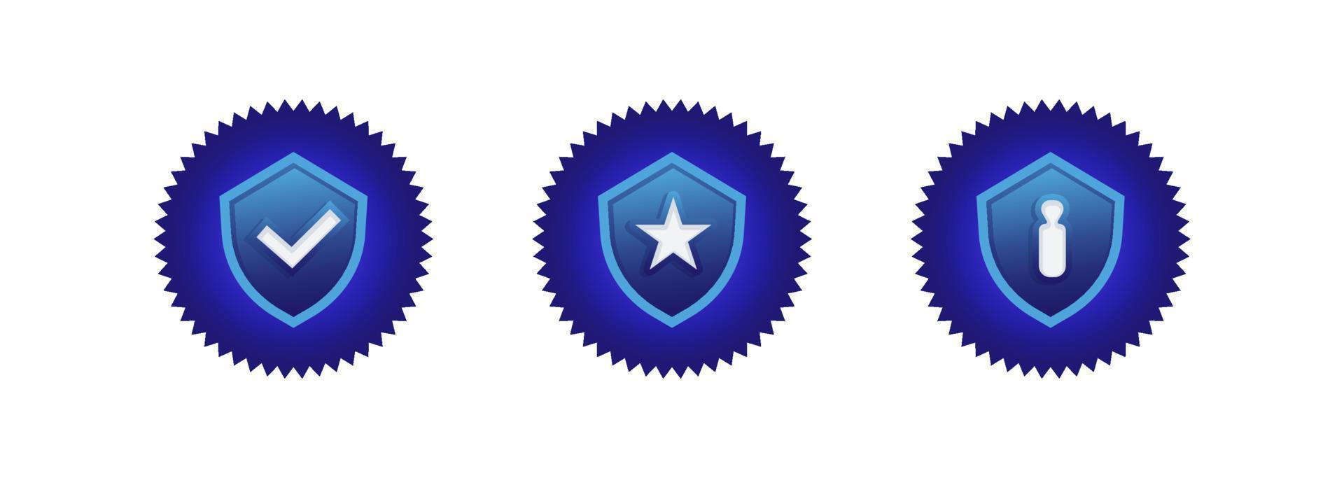 Blue recommended secured verified logo shield with checklist lock and star isolated badge illustration vector