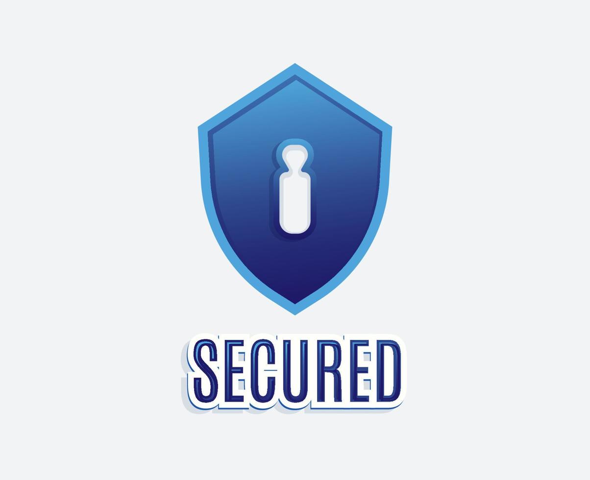 insignia de logotipo azul asegurado con texto e icono de escudo vector