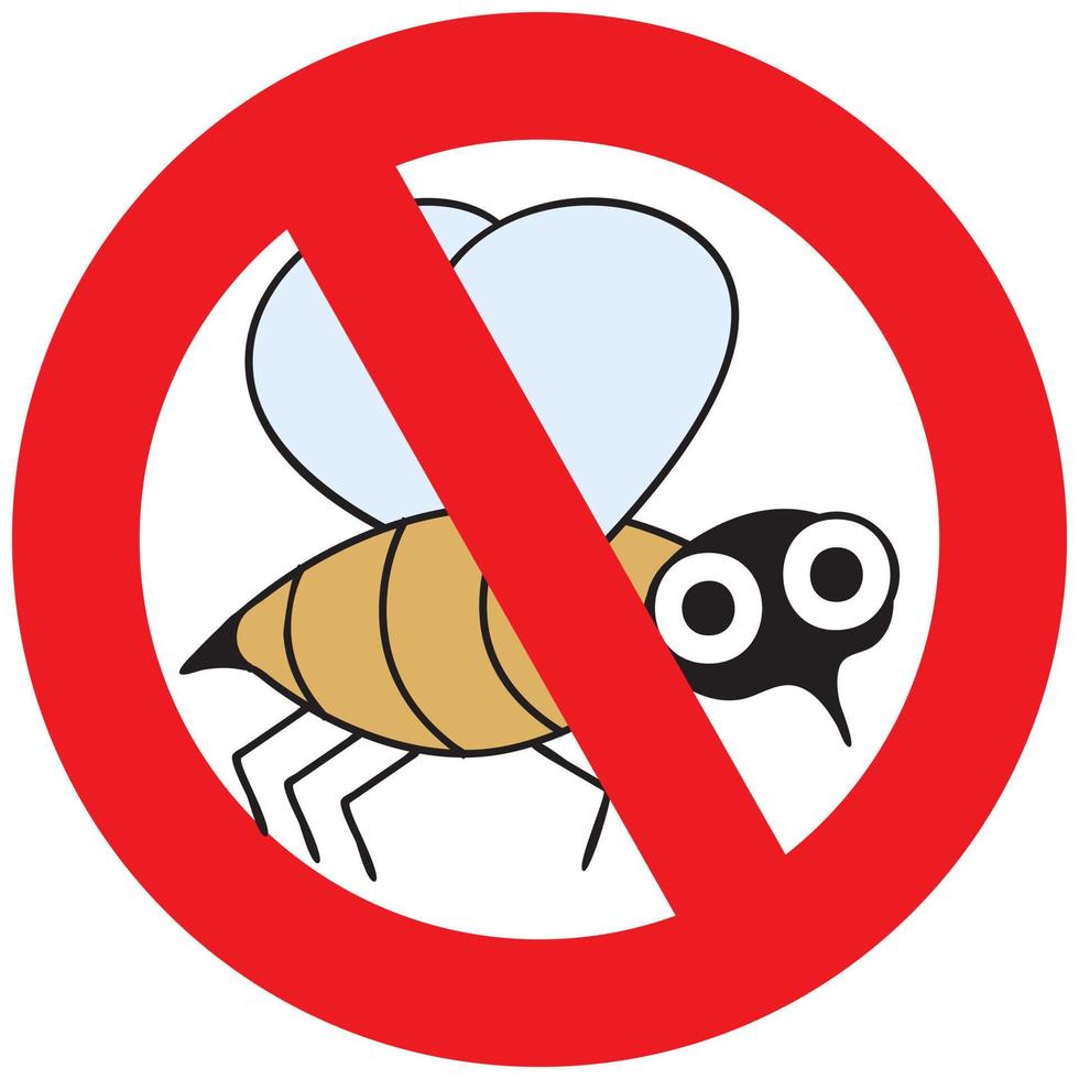 A cute bee crossed out with a prohibition sign. Vector illustration isolated on a white background.