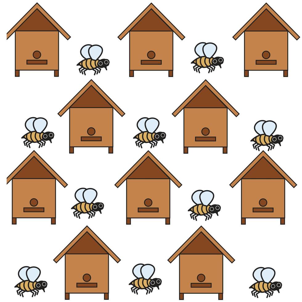 Bee apiary. Beehive with bees in cartoon style. Seamless pattern. Vector illustrationbackground.