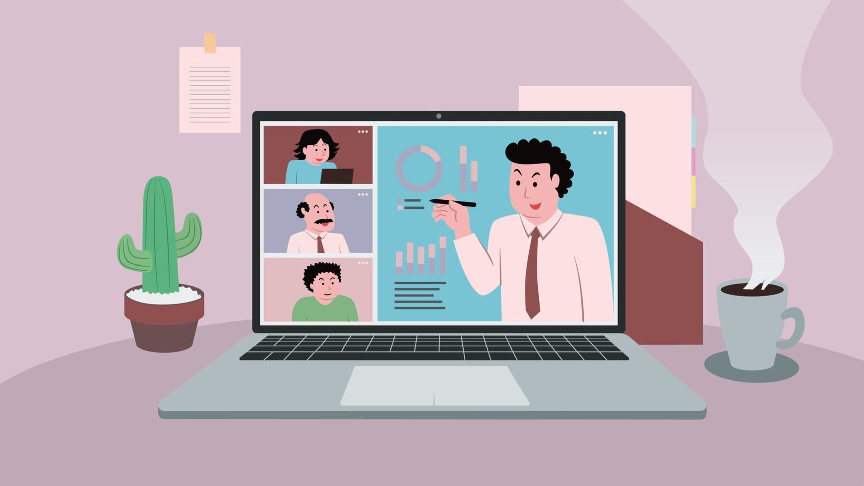 man doing a video conference presentation vector