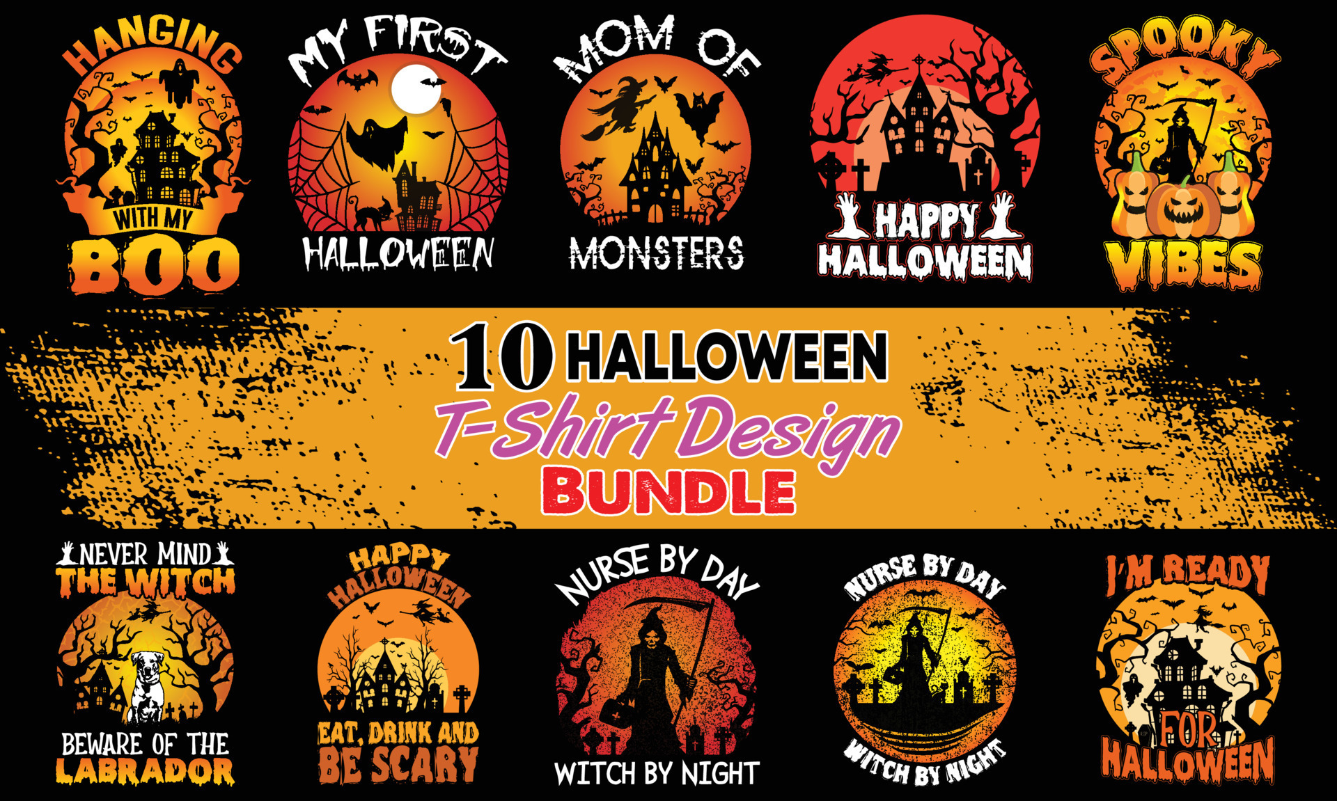 Top Ten Halloween T-Shirt Design Bundle. Halloween t-shirt design ...
