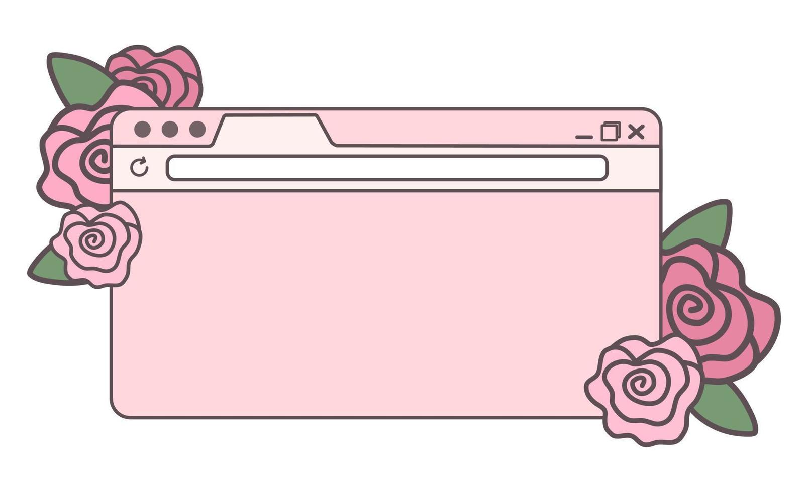 Old computer aestethic. Retro browser computer window with flowers. In trendy y2k retro style. Vector illustration.