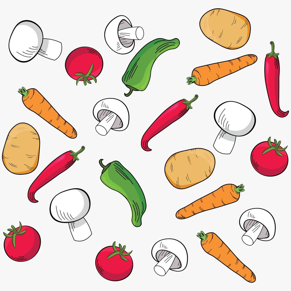 patrón moderno sin costuras con vegetales de garabatos coloridos dibujados a mano. ilustración vectorial bueno para imprimir vector