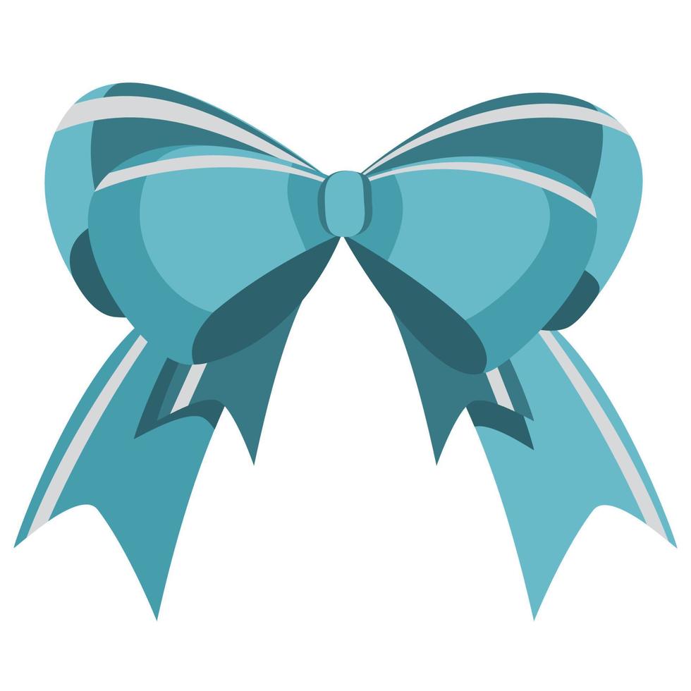 Blue holiday bow with ribbons and silver lines in flat technique vector