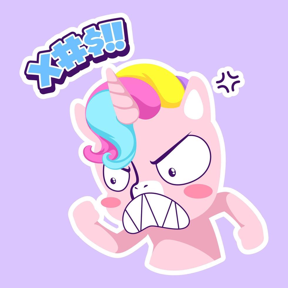 linda pegatina de garabato de unicornio, ilustración de unicornio vector