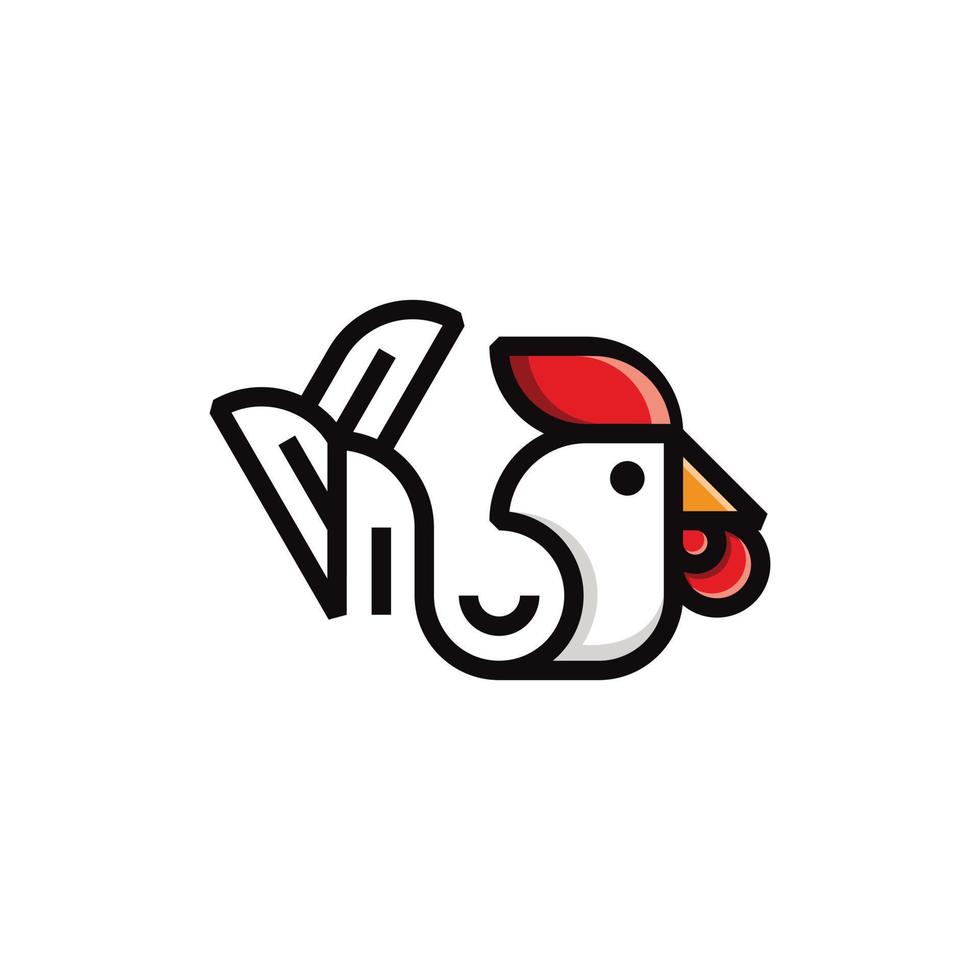 logotipo de ilustración moderna de línea de gallo de gallina vector