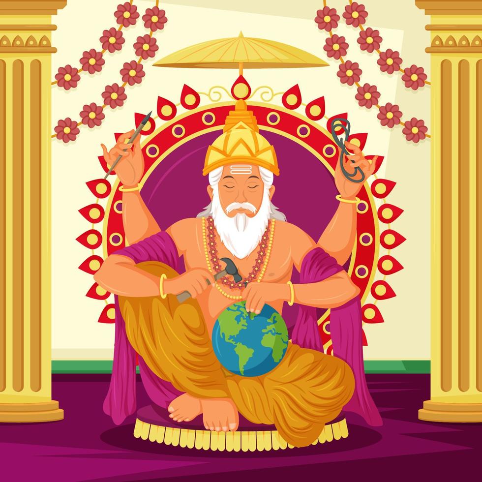 Celebrating Hindu Vishwakarma Puja in India vector