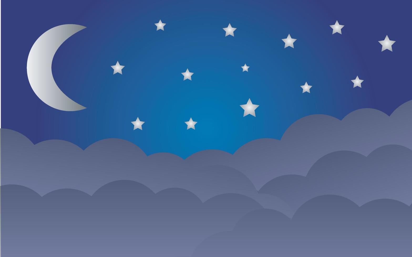 Night Sky Dark Blue Background with Crescent Moon Stars and Clouds vector