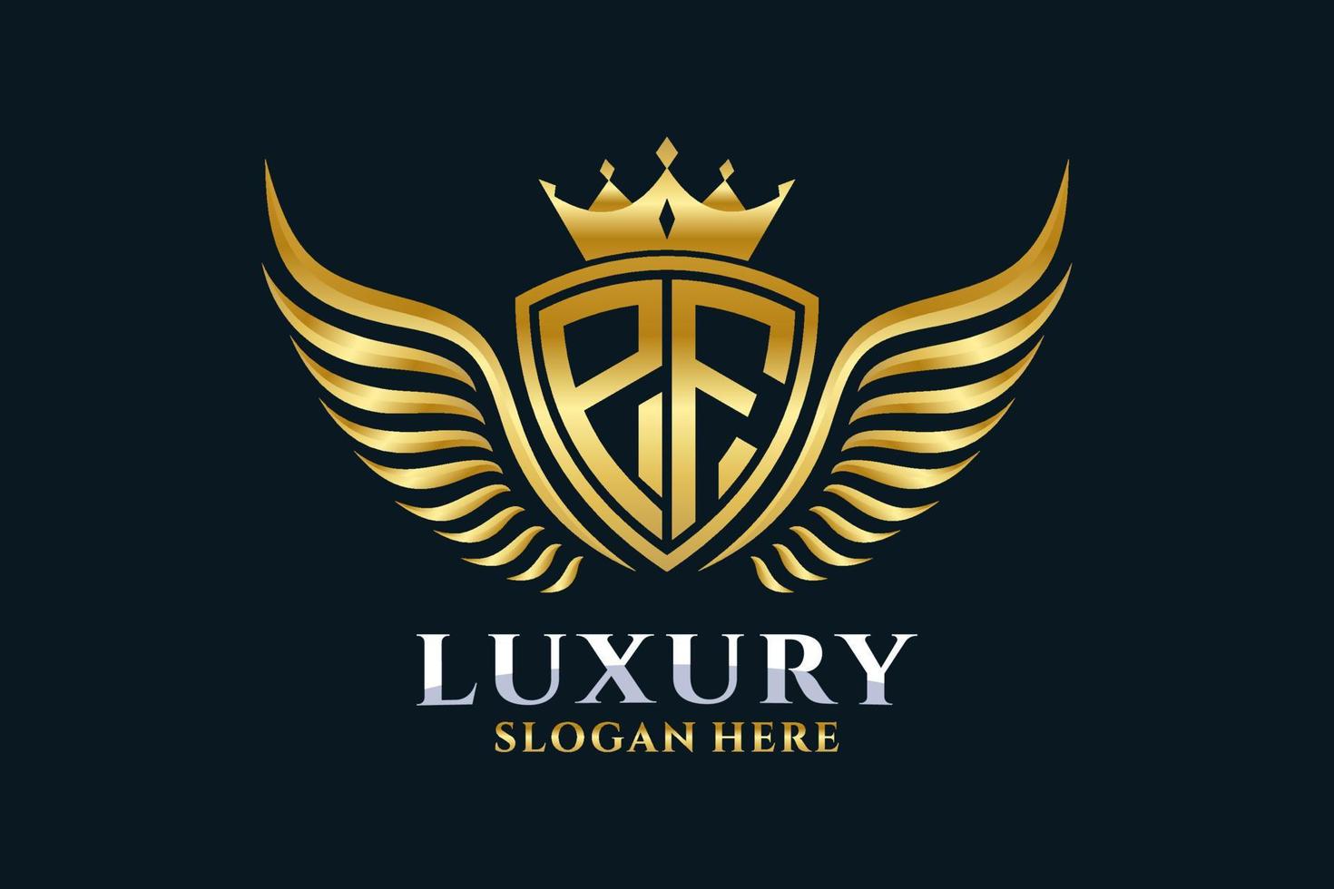 Luxury royal wing Letter PF crest Gold color Logo vector, Victory logo, crest logo, wing logo, vector logo template.