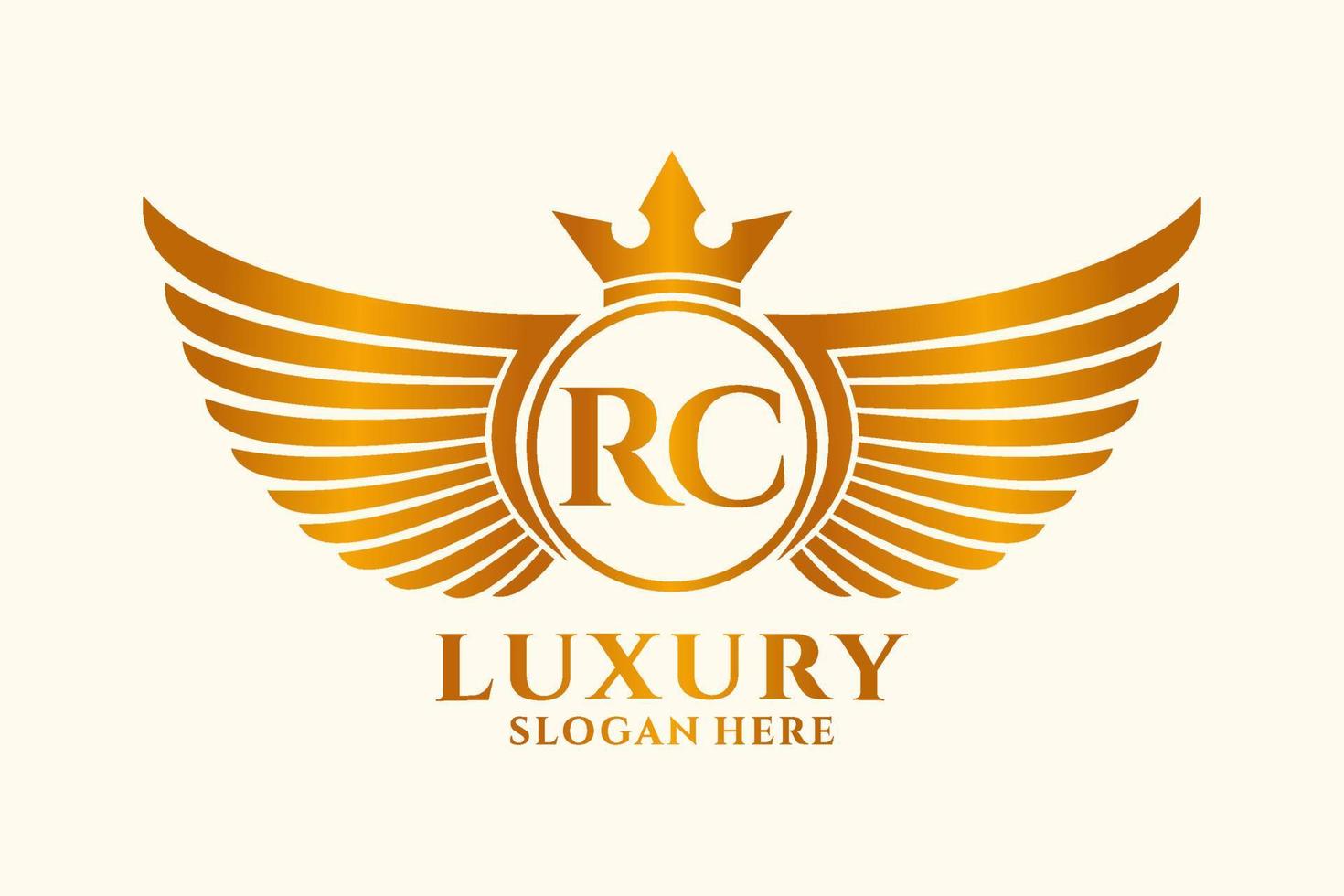 Luxury royal wing Letter RC crest Gold color Logo vector, Victory logo, crest logo, wing logo, vector logo template.