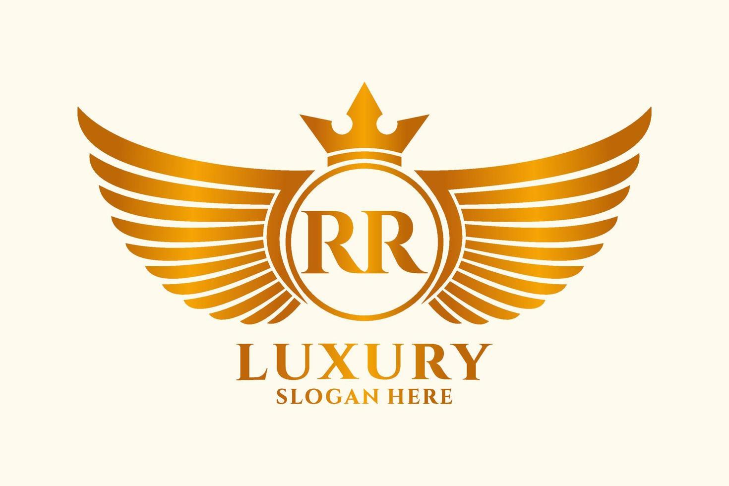 Luxury royal wing Letter RR crest Gold color Logo vector, Victory logo, crest logo, wing logo, vector logo template.