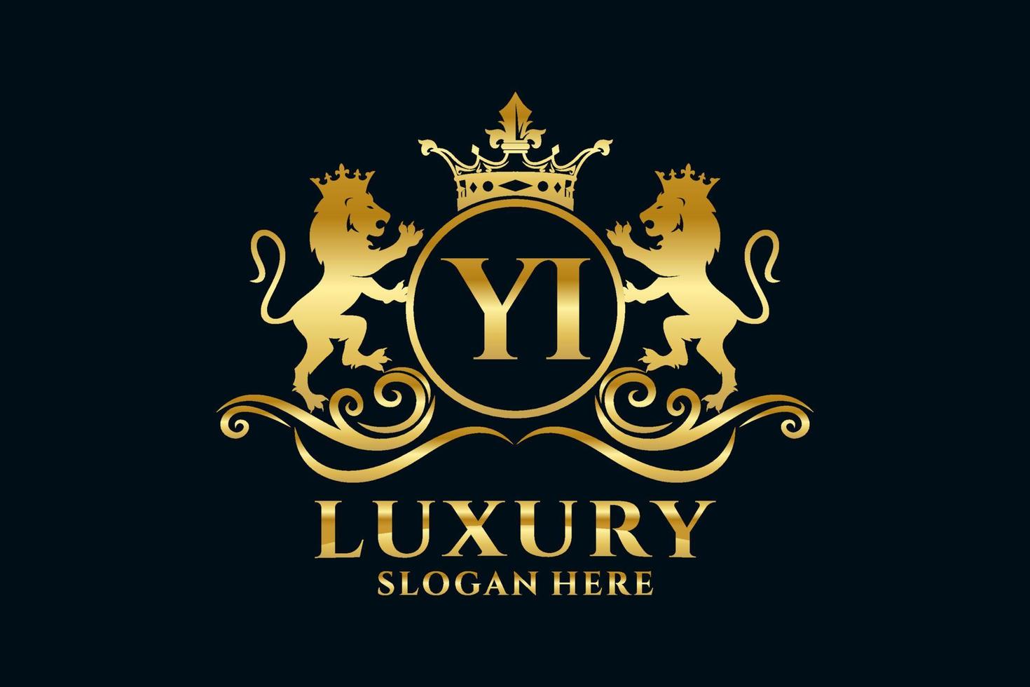 Initial YI Letter Lion Royal Luxury Logo template in vector art for luxurious branding projects and other vector illustration.